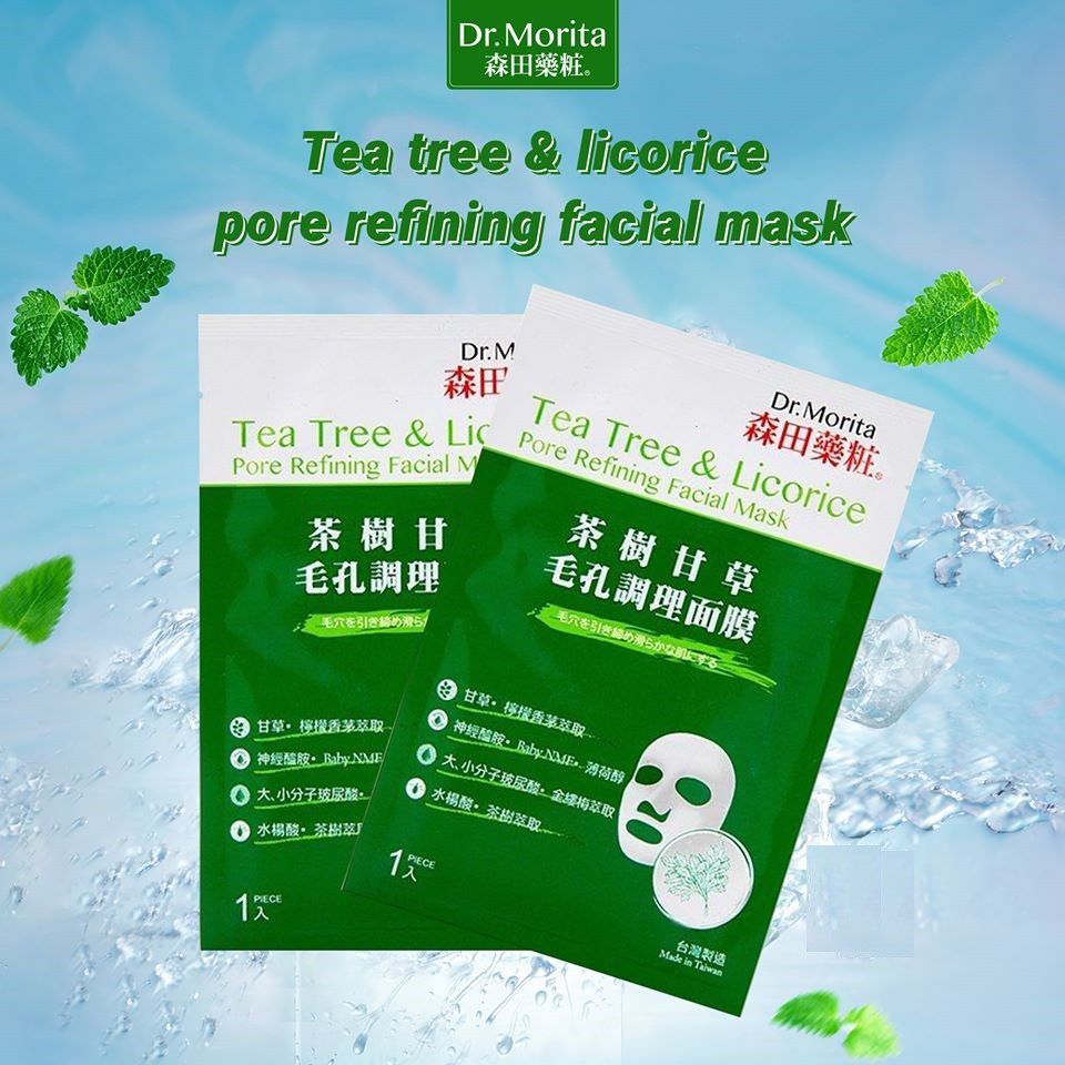 Mặt Nạ Giảm Mụn, Làm Dịu Da Chiết Xuất Tràm Trà &amp; Cam Thảo Dr. Morita Tea Tree &amp; Licorice Pore Refining Facial Mask 30g