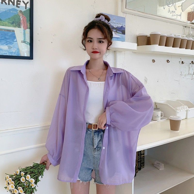 COZOK Áo Sơ Mi Chiffon Tay Dài Chống Nắng Dáng Rộng Thời Trang Cho Nữ