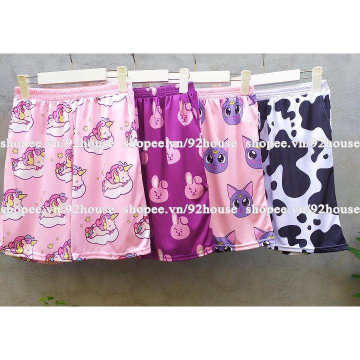 Quần đùi lửng mặc nhà hoạ tiết hoạt hình, chất thun thể thao thoáng mát, freesize