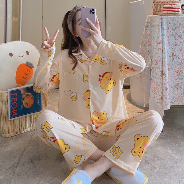 Bộ Ngủ Nữ Pijama Tay Dài Quần Dài Cao Cấp Chất Dày Ấm DT82