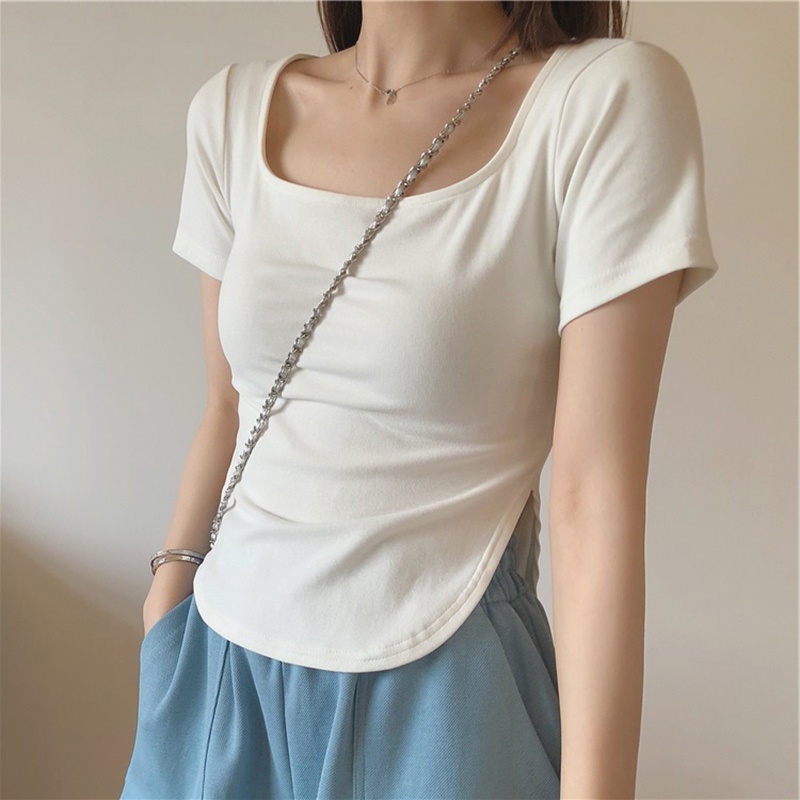SUXI Áo Thun Ngắn Tay Cổ Tròn Màu Sắc Đơn Giản Dễ Phối Đồ Hợp Thời Trang Hè
