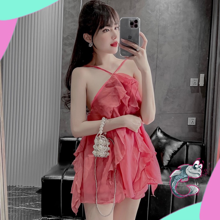 SÉT yếm tơ bèo tầng full 4 màu đen, be, hồng, nâu