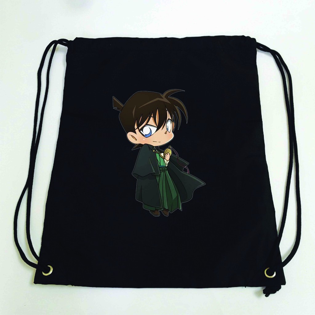 Balo dây rút đen in hình DETECTIVE CONAN Thám Tử Lừng Danh Conan anime chibi túi rút đi học xinh xắn thời trang