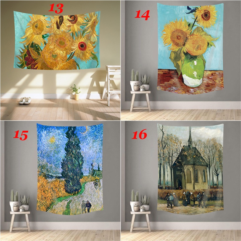 Thảm Treo Tường Trang Trí Hình Tranh Sơn Dầu Kèm Kẹp Treo Chất Liệu Polyester