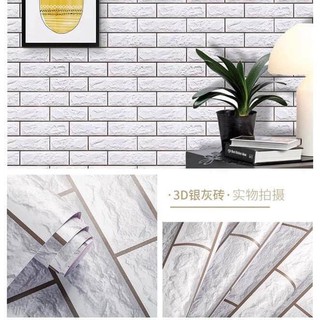 Cuộn 10m decal giấy dán tường gạch xám khổ 45cm keo sẵn bóc dán