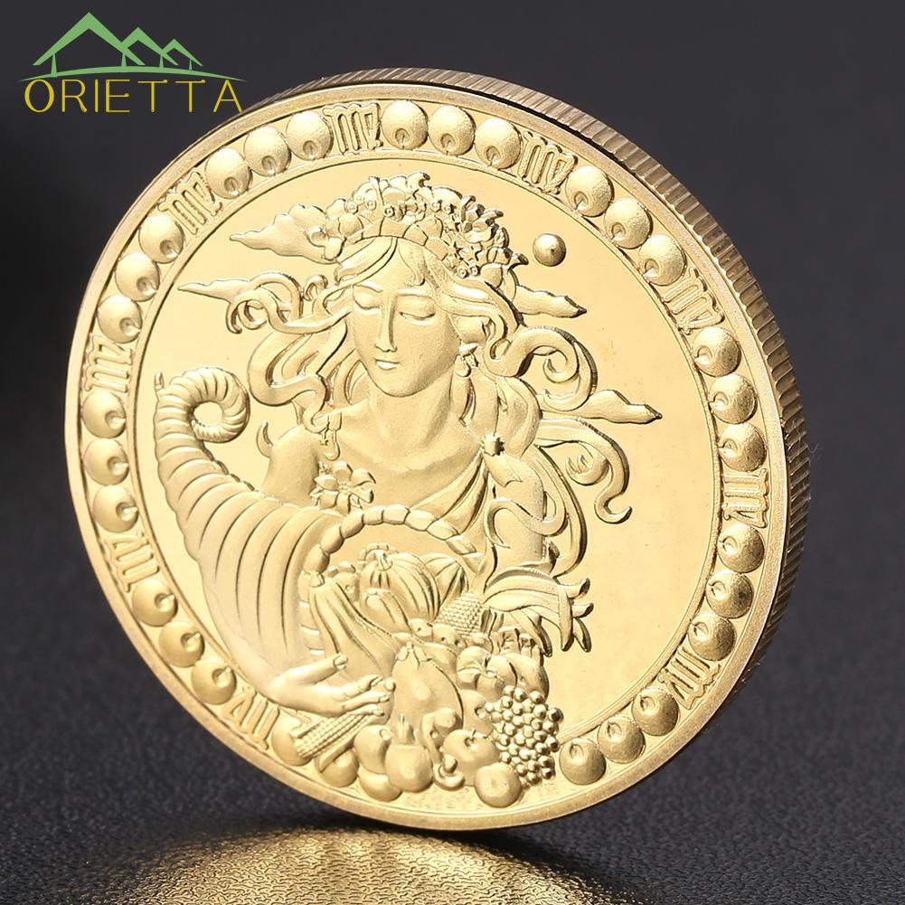 Đồng xu lưu niệm mạ vàng dập nổi họa tiết 12 cung hoàng đạo màu vàng 1.6 inch