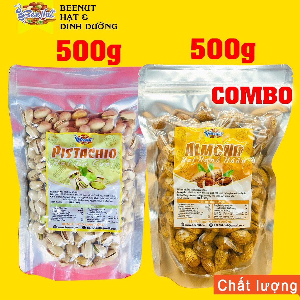 (Combo) 500g Hạt hạnh nhân (RB) rang bơ + 500g Hạt Dẻ Cười - Tiết Kiệm Hơn