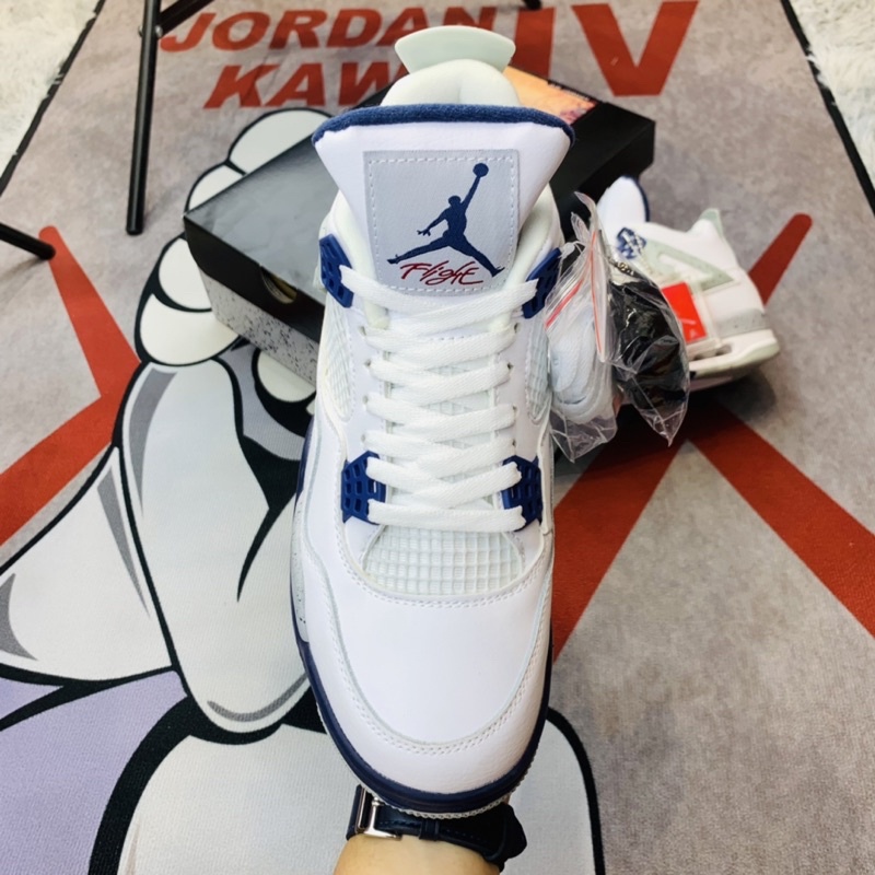 Giày thể thao sneaker cổ cao Jordan 4 AJ4 Retro White MidNight Navy Hàng SC
