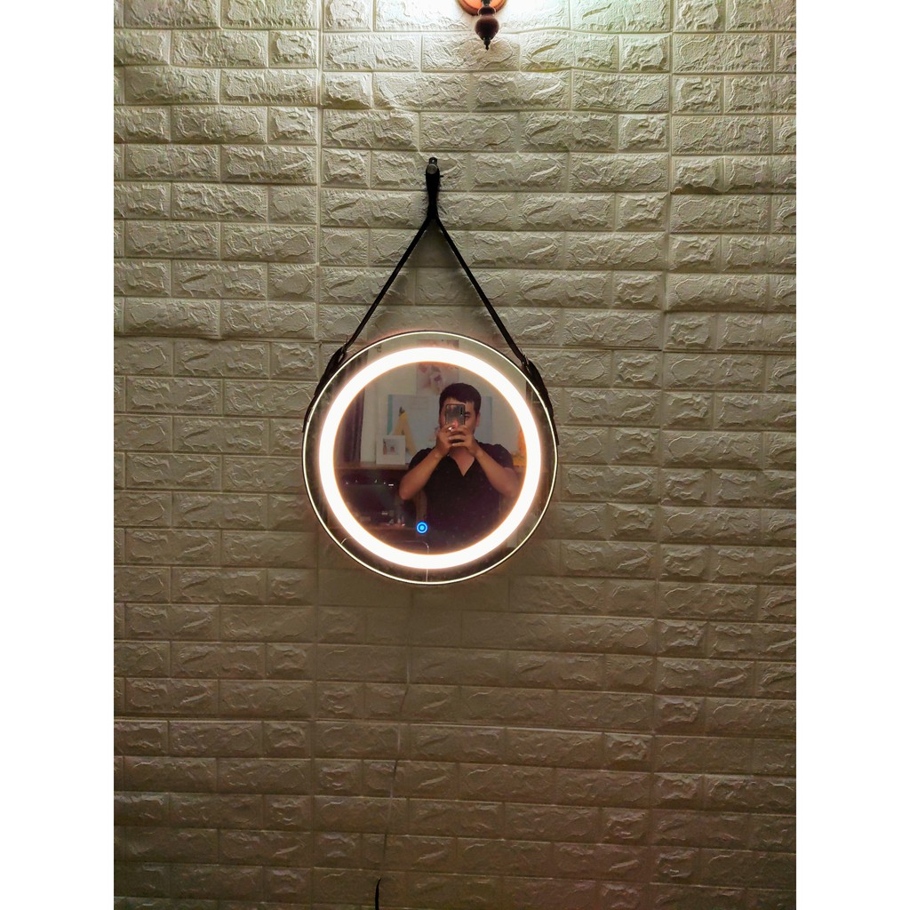 [Led - D60][GIÁ SỐC - BAO KIỂM HÀNG]Gương Tròn Viền Da Có Đèn Led - Gương Trang Điểm -D60cm - Full MÀU LED-FULL PHỤ KIỆN