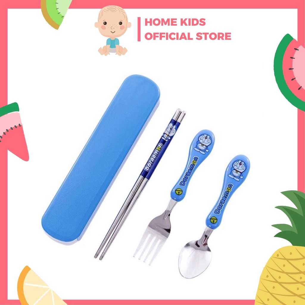 Bộ Muỗng Thìa Dĩa INOX Cao Cấp Cho Bé Tập Ăn Dặm Có Hộp Đựng