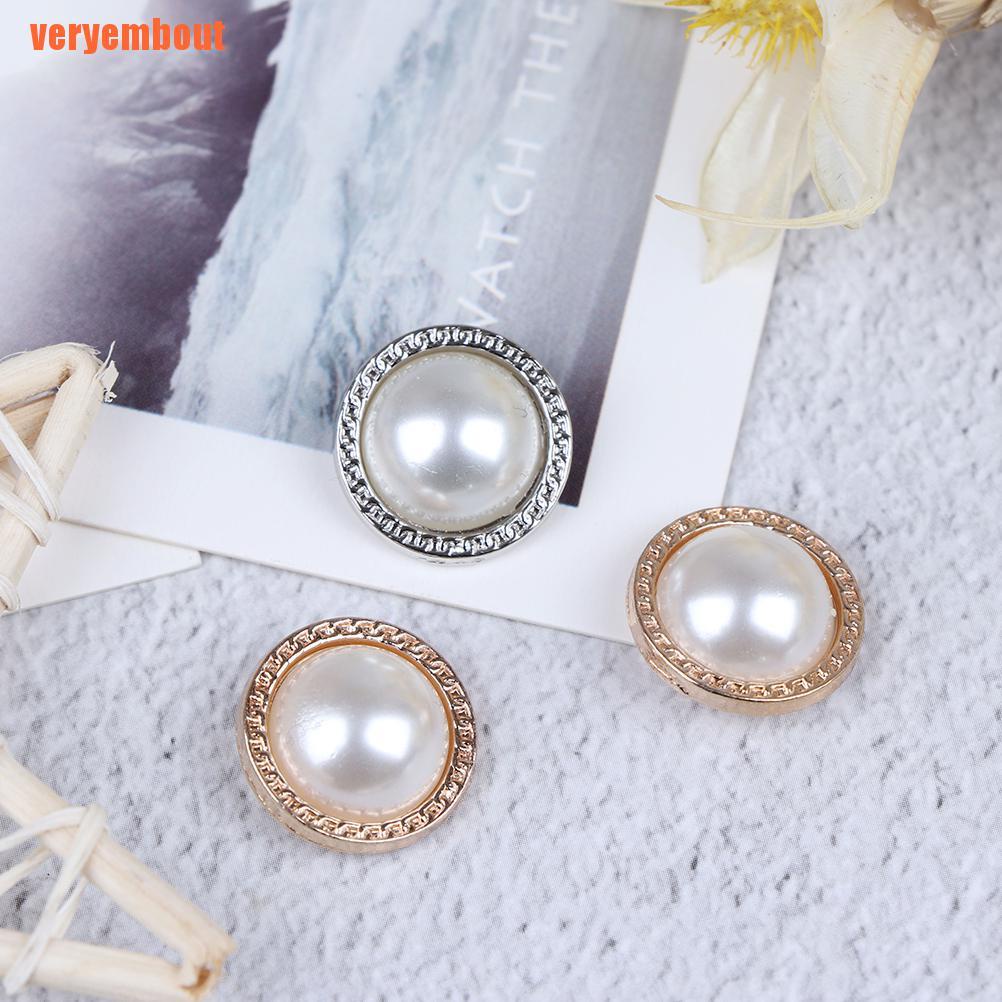 10 Nút Kim Loại Đính Ngọc Trai Dùng Trong May Vá