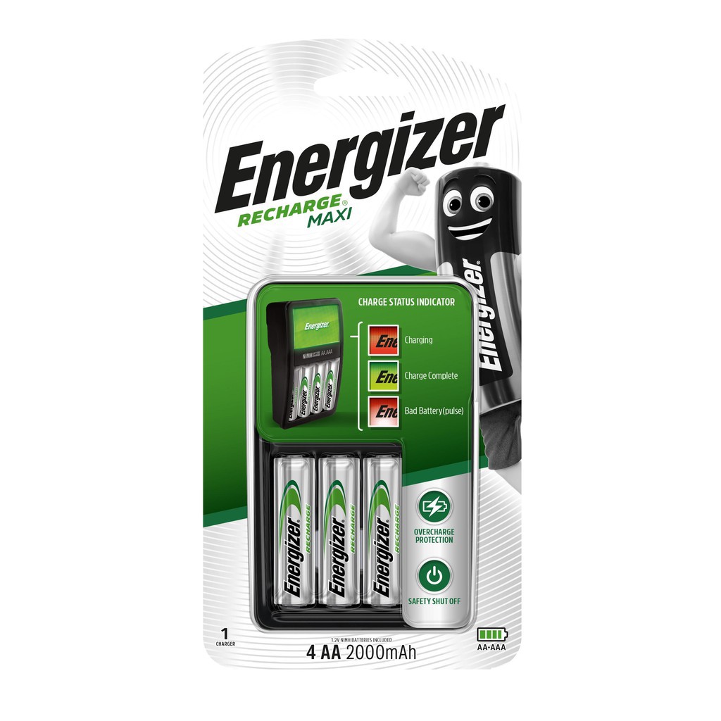 Bộ Máy Sạc Pin AA- AAA ENERGIZER Cao Cấp - Chính Hãng Tặng Kèm 4 Viên Pin Sạc AA 2000 mAh Tự Động Ngắt