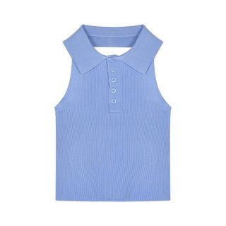 Áo Croptop Ba Lỗ Cổ Bẻ Gài Nút