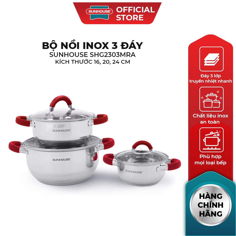 Bộ nồi Inox 3 đáy SUNHOUSE SHG2303MRA