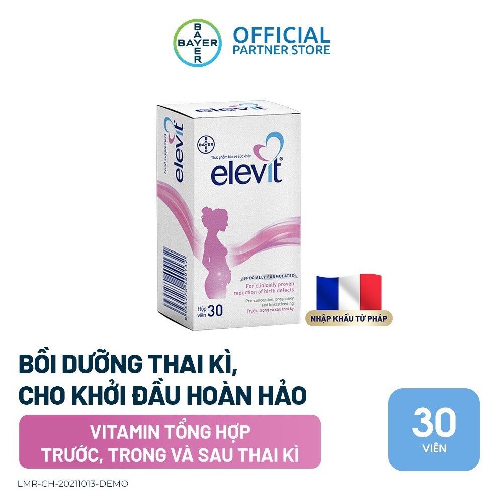 Hộp viên uống Vitamin tổng hợp Elevit cho mẹ bầu và sau sinh nhập khẩu chính hãng Bayer, hộp 30v