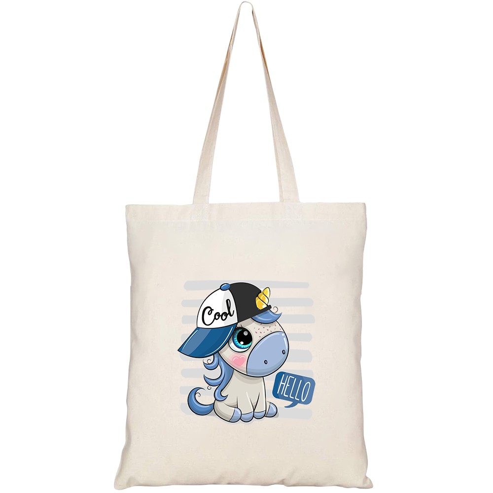 Túi vải tote canvas HTFashion in hình cartoon cool unicorn blue cap HT377