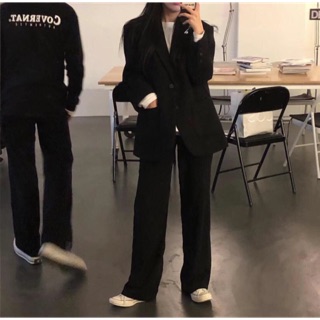Set Blazer/ vest đen versized + quần ống suông Ulzzang ( ảnh thật + video)