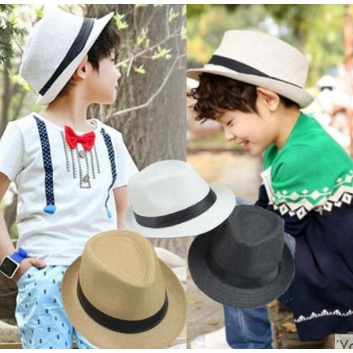 Mũ phớt cói cho bé phong cách Anh,, nón cho bé trai