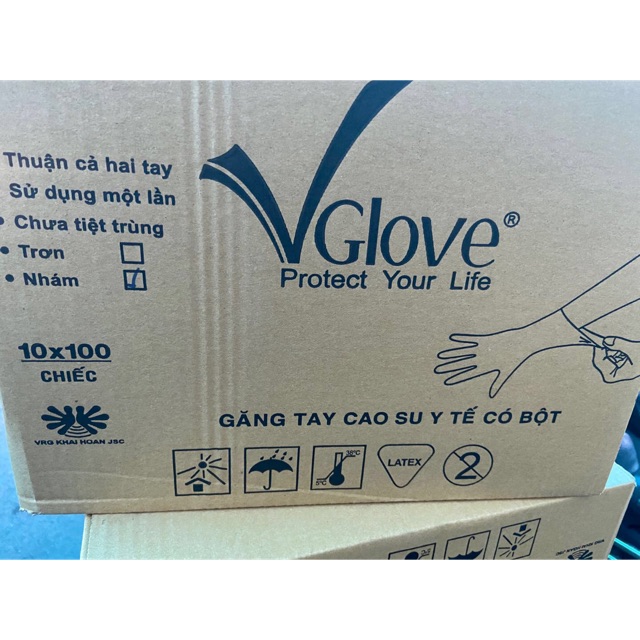 Thùng (10 hộp) Găng tay y tế Vglove có bột