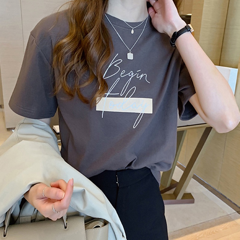 Áo thun ngắn IELGY tay cổ tròn phong cách phương tây thời trang cho nữ