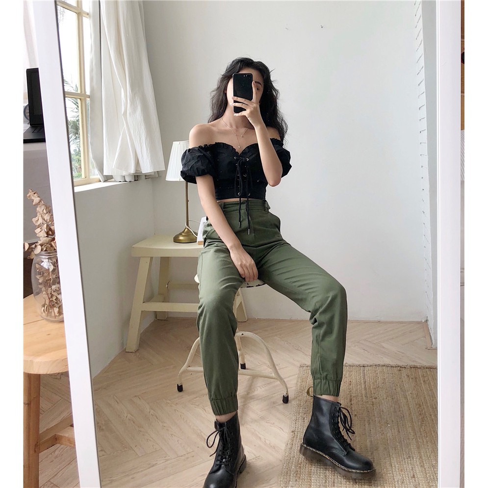 [Mã FAGREEN55 giảm 10% tối đa 30K đơn 99K] [Có Sẵn] Set quần jogger kaki + áo croptop #709 | BigBuy360 - bigbuy360.vn