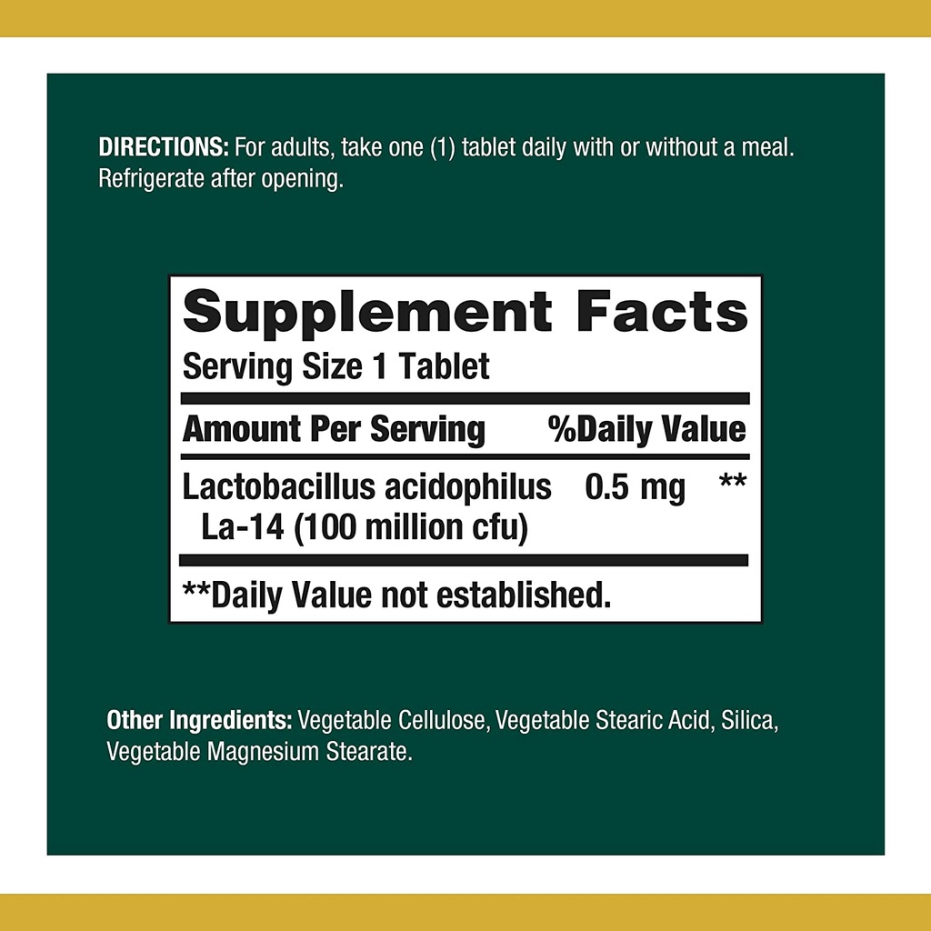 Nature's Bounty Acidophilus Probiotic 100 viên hỗ trợ hệ tiêu hoá