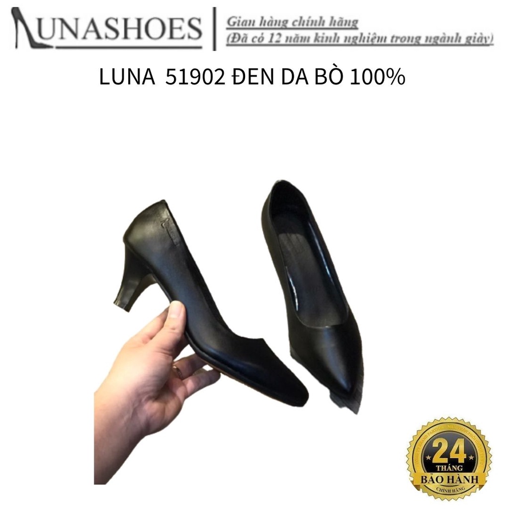 Cao gót nữ mũi nhọn guốc 5p Lunashoes 51902 giày da bò thật cho mẹ bảo hành 24 tháng vnxk guốc búp bê