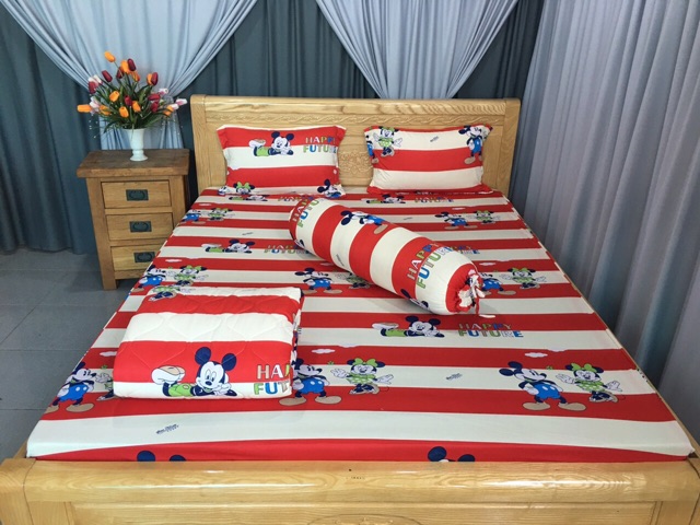 Bộ drap thun☘️FREESHIP☘️ga thun lạnh Hàn Quốc mẫu chuột mickey ( 1 ga, 3 vỏ gối)