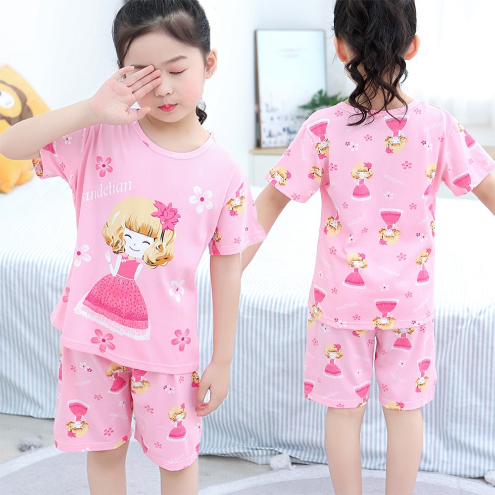 Bộ đồ ngủ tay ngắn họa tiết hoạt hình xinh xắn dành cho bé
