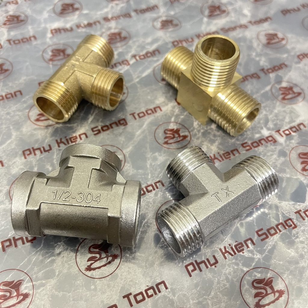 [TEE NỐI REN] Tê chia ba đầu ren trong &amp; ngoài bước ren BSP hệ G dân dụng (T pipe fitting tee male &amp; female)