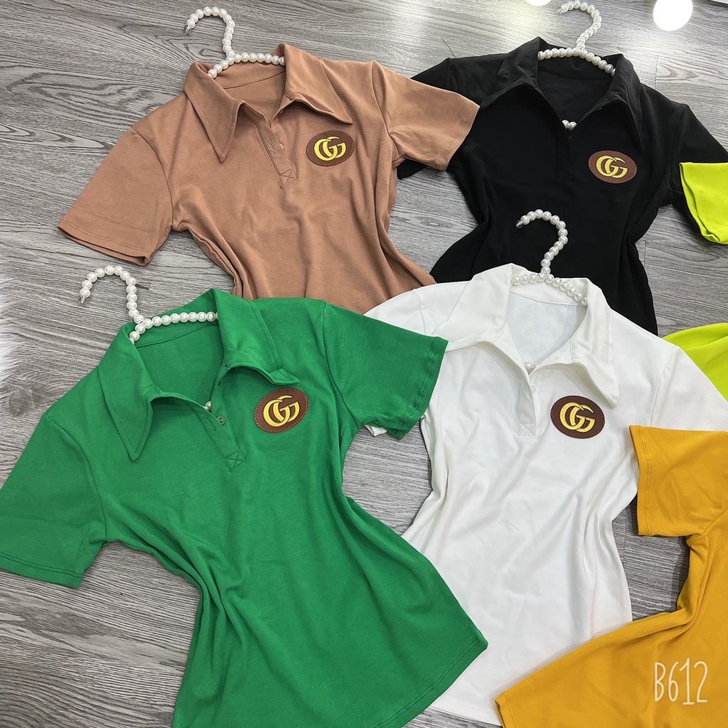 Áo thun ôm body nữ Pô Lô thêu Lô Gô GG