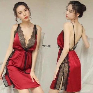 Váy ngủ lụa pha ren xẻ eo quai chéo sexy ms5054 - comfashion20 ta-annhi