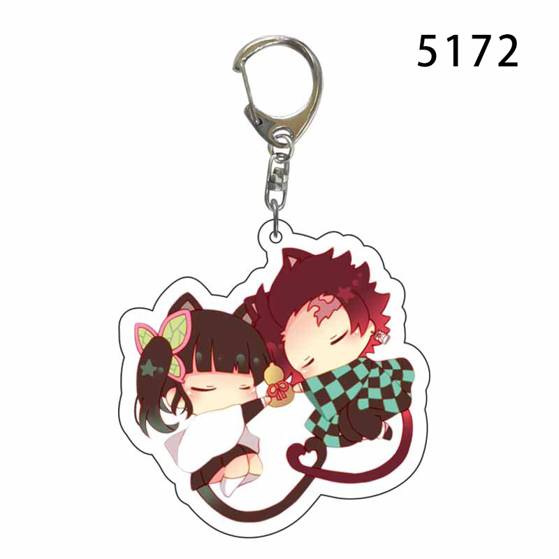 Demon Slayer Tanjirou Nezuko Móc Khóa Mèo Đuôi Trái Tim Tình Yêu Móc Khóa Acrylic Túi Mặt Dây Chuyền Móc Khóa Anime Nhật Bản Lưu Niệm