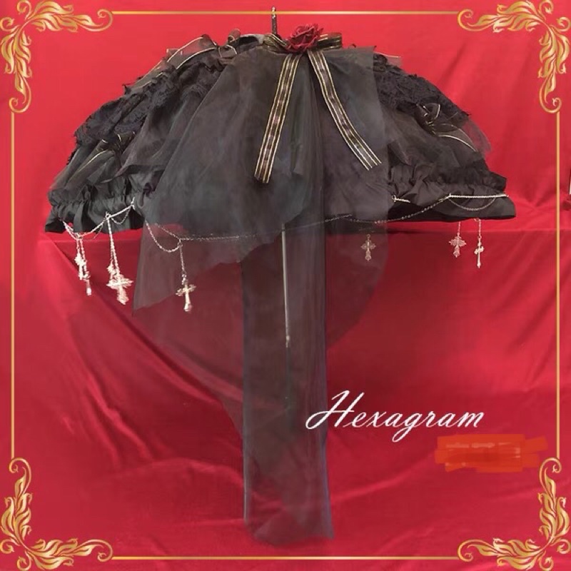 YASLC0179-Dù lolita đen ren hoa hồng đỏ dark gothic