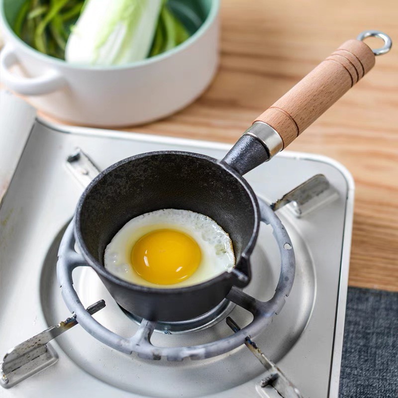 Quánh gang thô cán gỗ, chảo gang mini rót dầu LIINKITCHEN