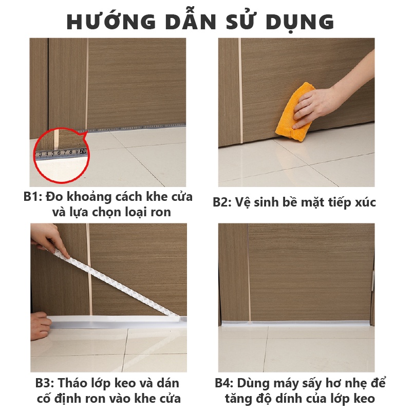 Thanh pvc gia cường chặn khe cửa ⭐ Nẹp cao su dán cửa KINGRON dài 1 mét, chặn khe hở, chống bụi, chống côn trùng RPVC