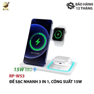 Đế sạc không dây đa năng 3 in 1 Remax RP-W53 công suất 15W