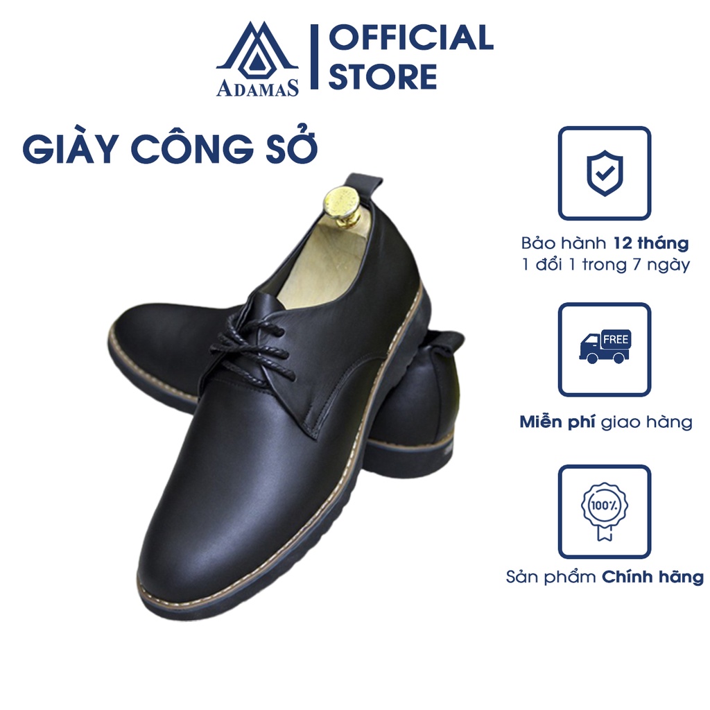 Giày Da Nam VNXK Da Bò Đế Đúc Màu Đen Kiểu Dây Buộc, Mũi Tròn Da Thật Bảo Hành 12 Tháng