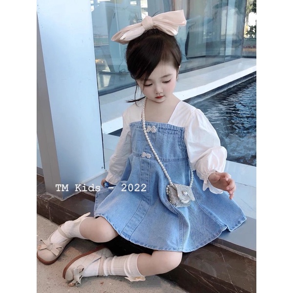 Váy bò tay phối sơ mi tm bé gái