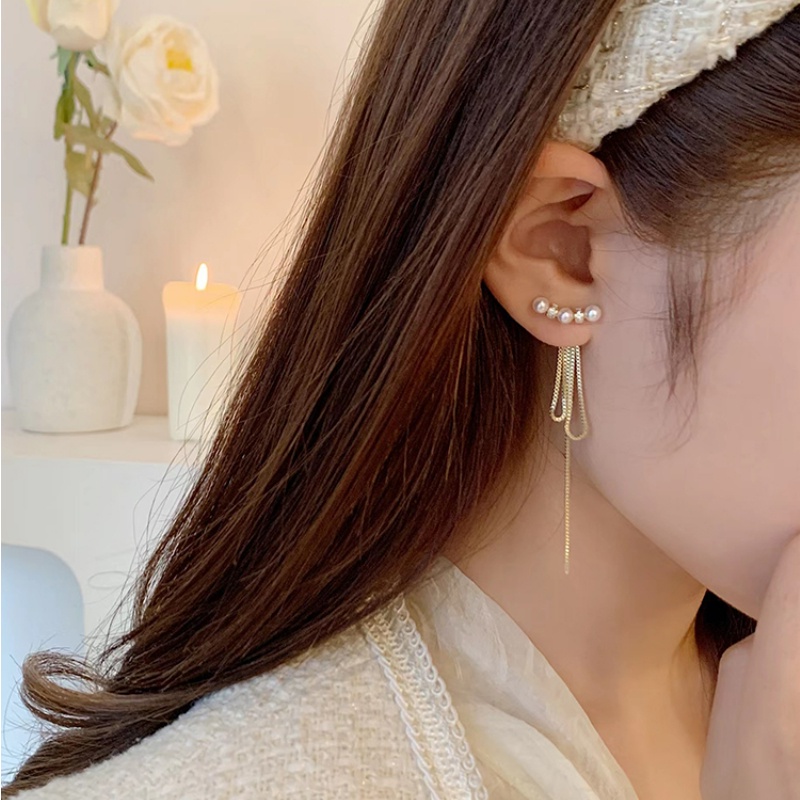 Bông Tai Mạ Bạc 925 Dáng Dài Đính Ngọc Trai Nhân Tạo Thời Trang