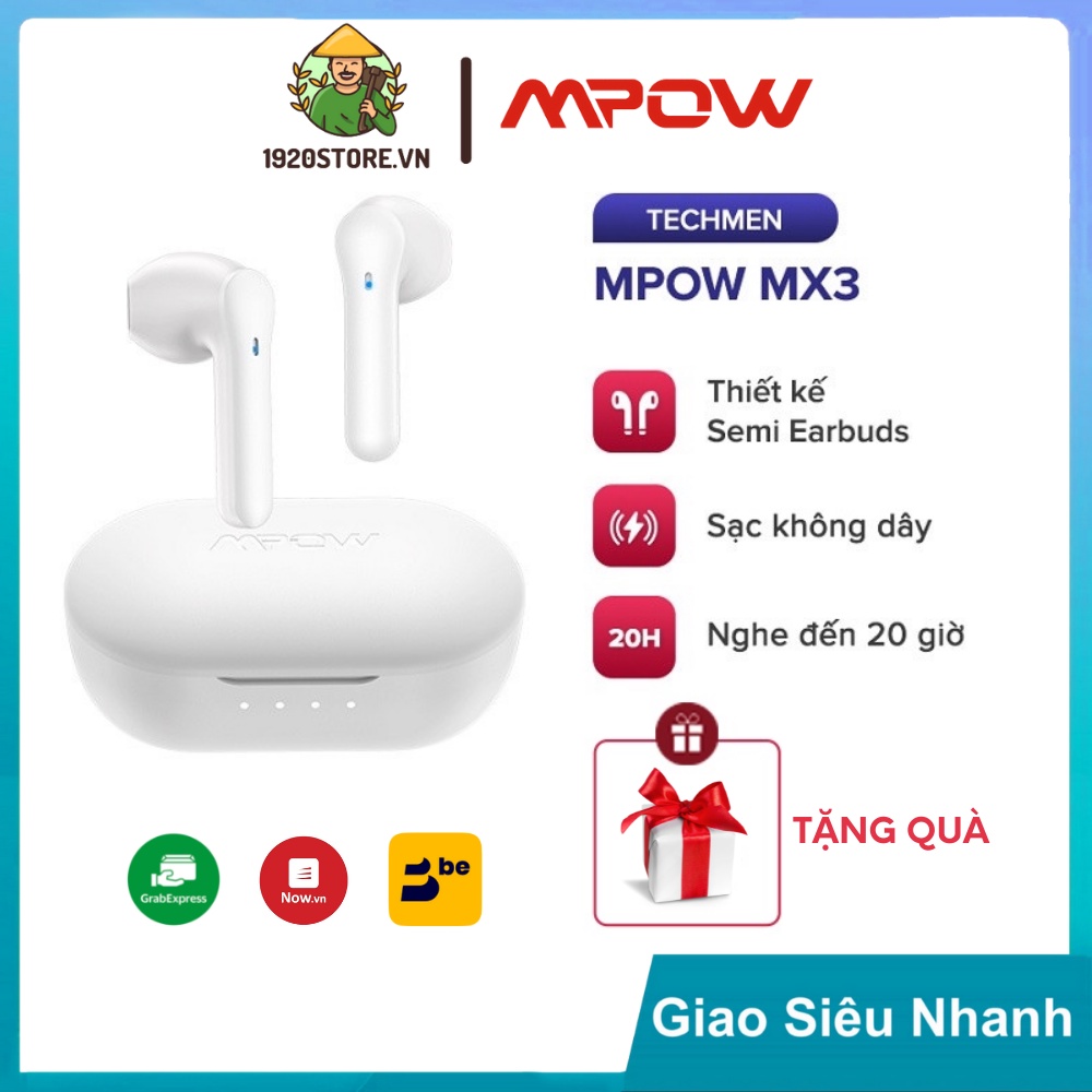 【Giao Hỏa Tốc】Tai Nghe True Wireless MPOW MX3, Sạc Không Dây, BT 5.0, Cảm Ứng, Kháng Nước IPX4 - Chính Hãng BH 12T