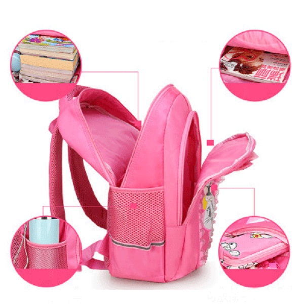 Balo đi học cho bé gái hình mèo dễ thương màu hồng siêu dễ thương chất liệu vải Polyester, cặp sách tiểu học