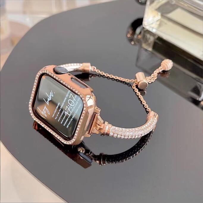 Dây Đeo Thay Thế Bằng Kim Loại Đính Đá Lấp Lánh Cho iwatch series 7 / 6 / 5 / 4 / 3 / 2 / 1 / se 38 40 41 42 44 45mm