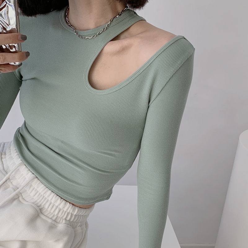 Áo thun dài tay ôm dáng thiết kế khoét lỗ thời trang cho nữ