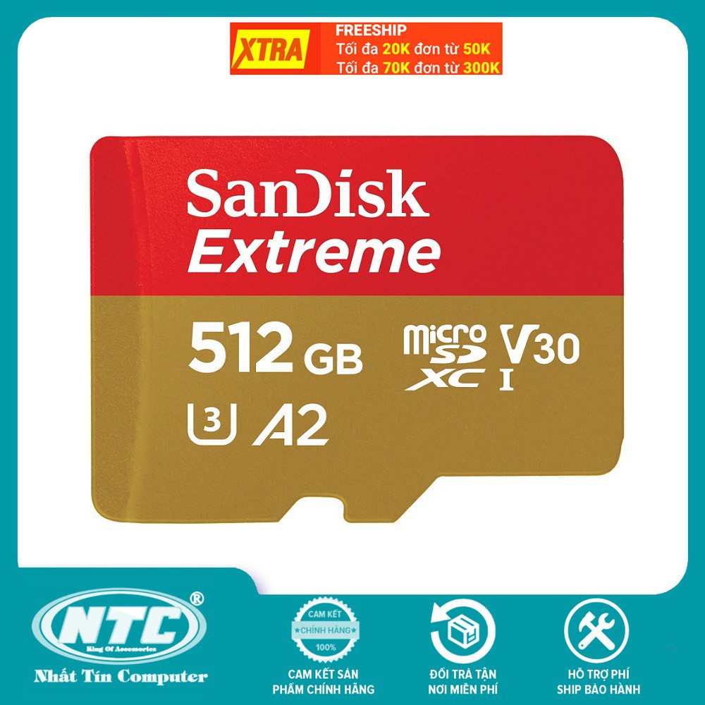 Thẻ nhớ MicroSDXC SanDisk Extreme 512GB A2 V30 U3 4K R190MB/s W130MB/s (Vàng) - Nhất Tín Computer