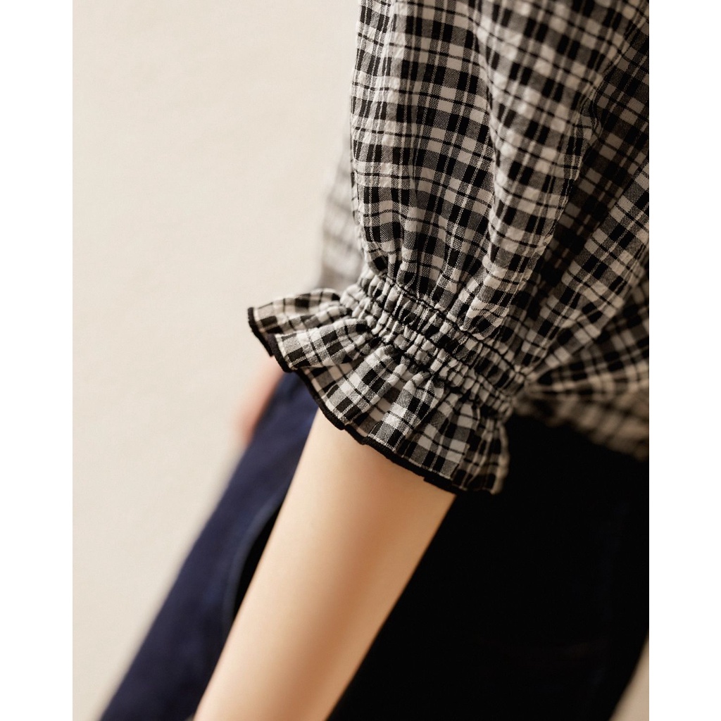 Áo Sơ Mi Sọc Ca Rô Đen Trắng Phong Cách Hàn Quốc Thời Trang Mùa Xuân 2021