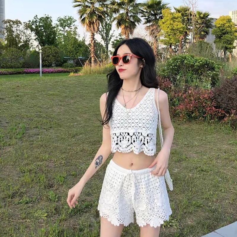 Áo Croptop Dệt Kim Sát Nách Thiết Kế Khoét Lỗ Thời Trang Đi Biển Cho Nữ