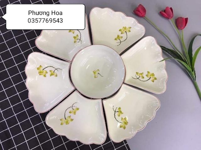 Bộ đĩa tô canh Hoa Mặt Trời Bát Tràng