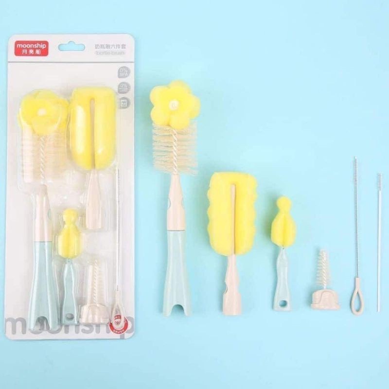 Bộ cọ rửa bình sữa Moonship 6 chi tiết cao cấp cho mẹ và bé