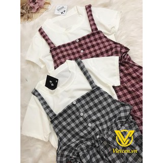 Set váy yếm kẻ caro < Siêu Hot 2019 >